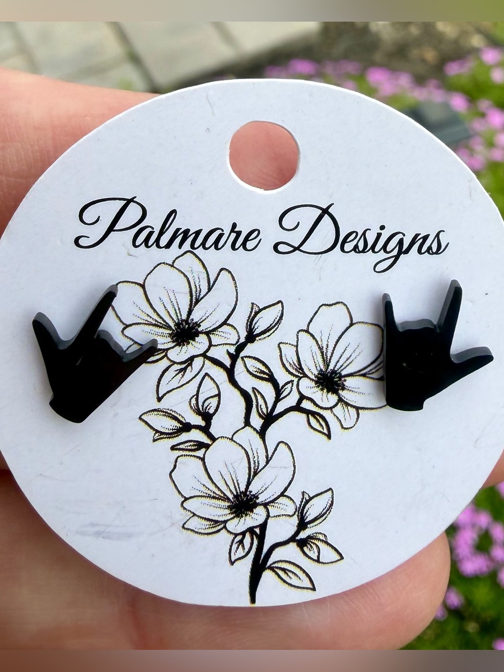 Black ASL Love Hand Stud Earrings